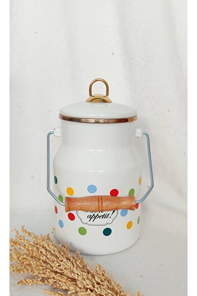 EBRULİEMAYE Polka Dot Bon Appetit Enamel Authentic Bakraç 2 Liters 12 cm Diameter Milk Yogurt Nuts Tea Sugar Bakraç