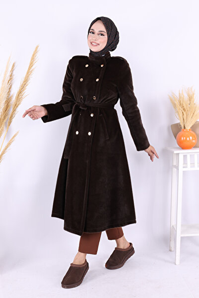 Bym Fashion Snap Button Detail Coat 70035 Dark Brown