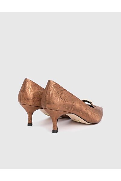 İLVİ Lucida Hakiki Deri Kumaş Bronz Renk Kadın Topuklu Ayakkabı