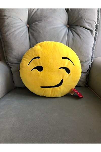 Selay Sarı Emoji Yastık – Gülümseyen Surat Dekoratif Peluş Minder 35 cm