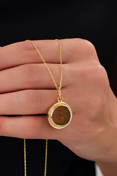 Baskın gümüş 14 K Gold Kaplama 925 Ayar Gümüş İntaglio Arı Kolye