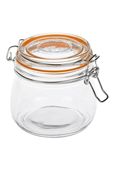 SHOPIENS Transparent Glass Food Storage Jar Shopiens® with Lid and Silicone Safety Ring, 500 ml