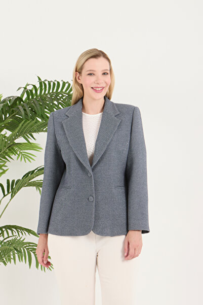 Fagi Women's Gingham Buttoned Blue and White Mixed Classic Jacket