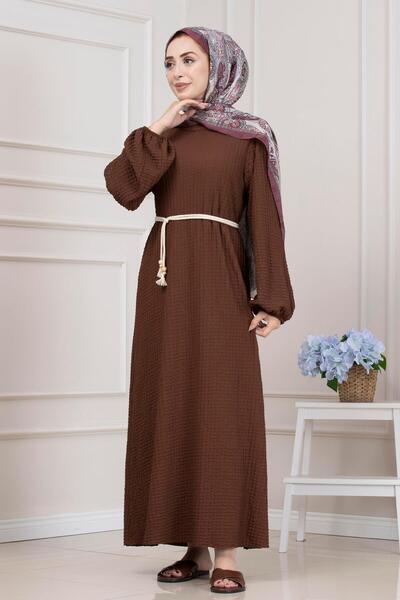 Sevitli Φόρεμα βροχής με στρογγυλή λαιμόκοψη-Καφέ