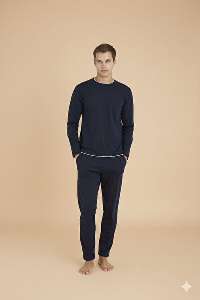 KLY Ανδρικό σετ πιτζάμες με μεσαίο γιακά Άνετο ύπνο Μοντέρνο σχέδιο