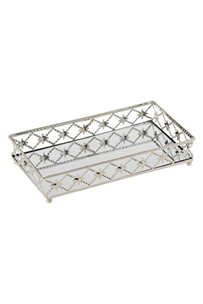 SHOPIENS Rectangular Candle Holder Shopiens®, with mirror inside and silver edge with diamond pattern, 25 x