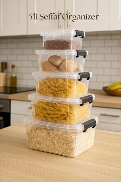 Genel Markalar 5 li Şeffaf Saklama Kutusu & Düzenleme Kutusu Mix Set