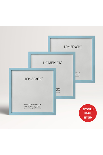 HOMEPACK 50X50 cm Light Blue Wooden Framed Poster Frame, 3 Pieces Blank Frame, Lightblue-Frame-50X50