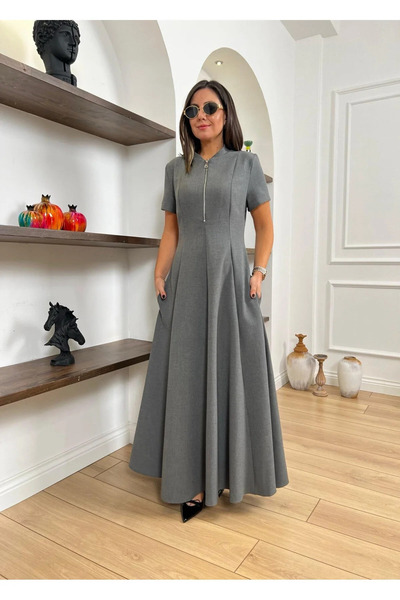 My Blog Gray Front Zipper Dress - 4824