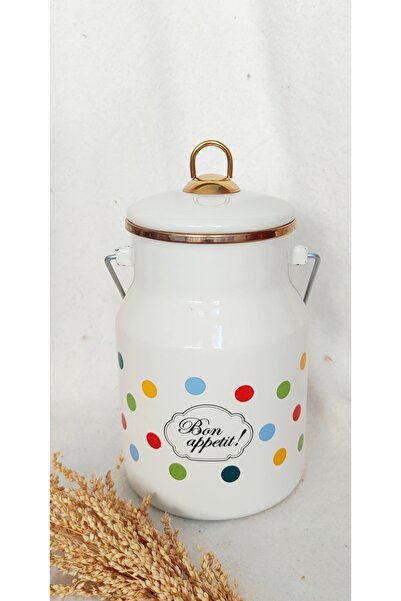 EBRULİEMAYE Polka Dot Bon Appetit Enamel Authentic Bakraç 2 Liters 12 cm Diameter Milk Yogurt Nuts Tea Sugar Bakraç