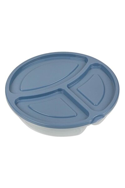 SHOPIENS Round food container with 3 separate compartments made of transparent plastic Shopiens®, grey lid,