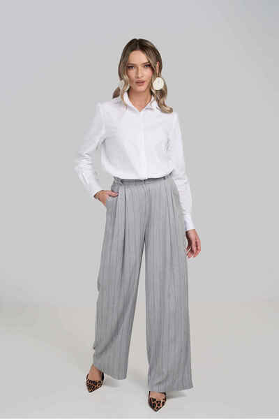Couture de Marie Wide pants made of gray fabric with vertical stripes – Hilda
