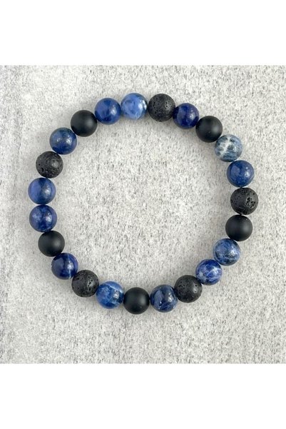 Alnis Atelier Mat Onyx, Lava Stone and Sodalite Men's Natural Stone Bracelet - 8 Mm, Elastic