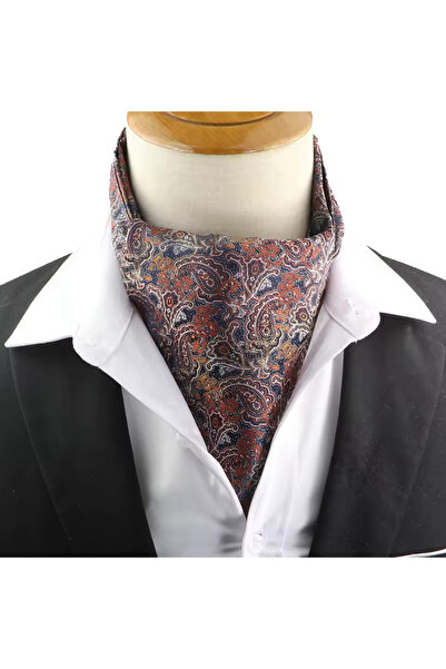 KESNUP Eșarfă elegantă Ascot, stil elegant britanic pentru gentlemeni, pentru ocazii speciale, imprimeu paisley, cupru multicolor