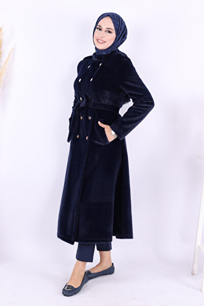 Bym Fashion Snap Button Detail Coat 70035 Navy Blue