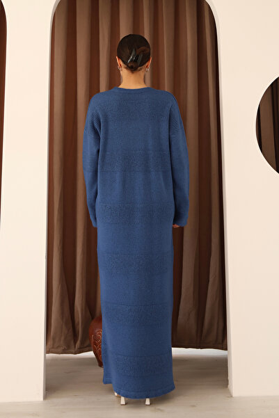ALCHON Round Crew Neck Low Long Sleeve Thessaloniki Knitted Detailed Ankle Length Soft Winter Knitwear Dress