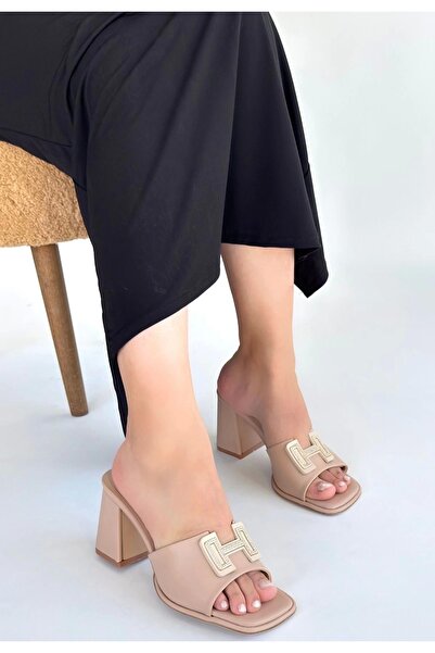 Vona Nova Caren beige leather high heel slippers