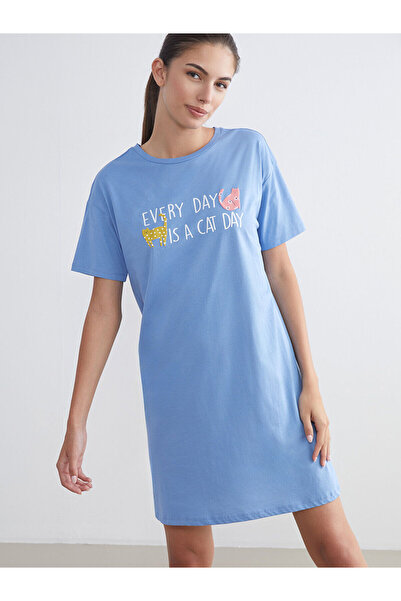 LC Waikiki Yeni Sezon Bisiklet Yaka Baskılı Kadın Gecelik