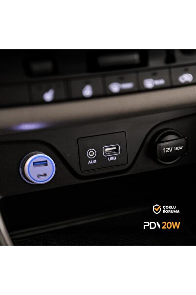 Polosmart PBS134 Hızlı 1 USB 1 PD Çıkışlı 20W Araç Şarjı Beyaz