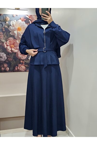 VENT GİYİM Women's Hijab Double Set with Skirt and Jacket Belted September Set