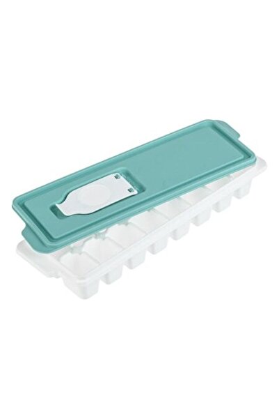 SHOPIENS White Plastic Box with Mint Green Lid for 16 Ice Cubes 26.5x9.5x3.7cm