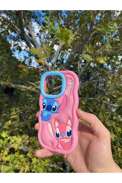 Merwish iPhone 15 Pro Compatible Pink Cute Stitch Dough Silicone Luxury Case Cover