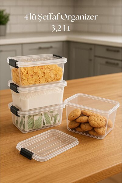HSDemirci 4-Piece Transparent Storage Box & Organizing Box 3.2 Lt