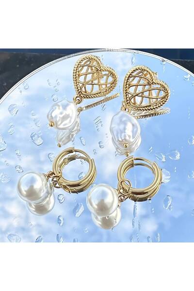 Inovius - Celeste Pearl Earrings, 18K Gold Plated Steel - 87736-0