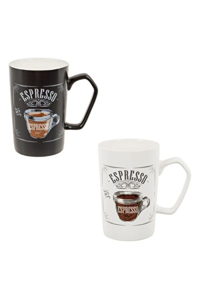 SHOPIENS Set 2 cești albe și negre, cu imprimeu Espresso pentru cafea și mâne...