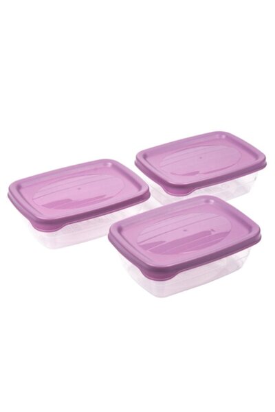 SHOPIENS Set of 3 Shopiens® food containers, transparent plastic with lilac lid, 600 ml