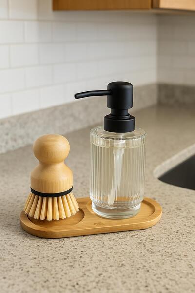 Depa 3 Piece Bamboo Soap Dish and Cleaning Brush Set