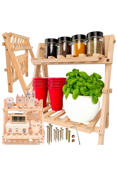 Other Raft pliabil cu două niveluri pentru bucătărie, dormitor, garaj, fabricat din lemn.