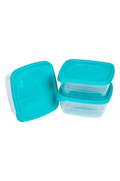 SHOPIENS Set 3 food containers with lids Shopiens, transparent plastic, green marine lid, 900 ml
