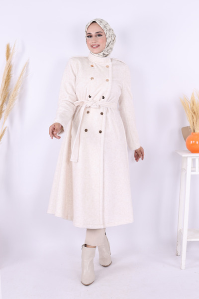 Bym Fashion Snap Button Detail Coat 70035 Stone