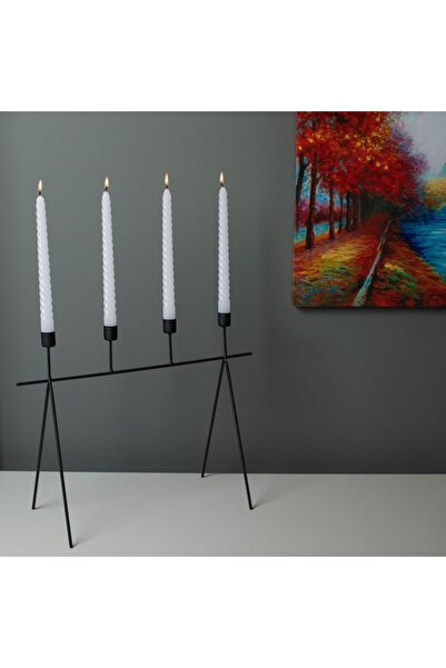SHOPIENS Decorative Black Metal Candlestick Shopiens® with 4 Candle Holders, 48 x 18.5 x 35 cm