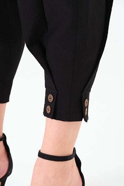 Sortie Women's Black Color High Waist Ankle Length Buttoned Pleated Carrot Pants