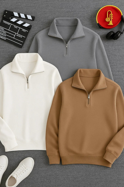 COMBİNE MİCHAİL Men's Casual Half-Zip 3-Piece Sweatshirt
