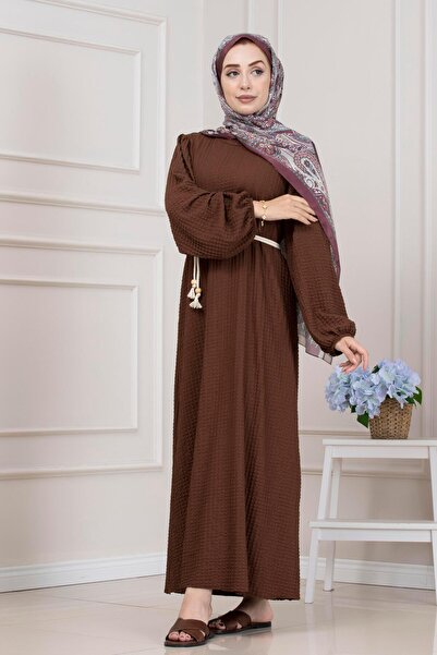 Sevitli Φόρεμα βροχής με στρογγυλή λαιμόκοψη-Καφέ