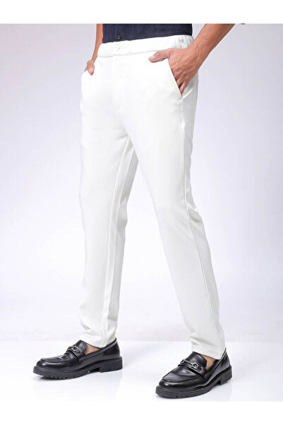 The Indian Garage Co By Styli Men White Slim Fit Textured Knit Trousers