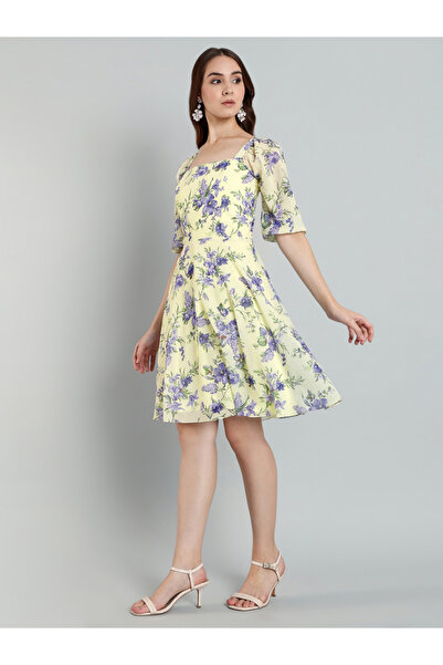 Mish By Styli Women Yellow Floral Knee Length Dress