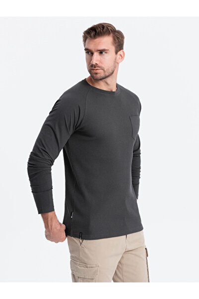 OMBRE Men's longsleeve with "waffle" texture - graphite V5 OM-LSCL-0109 M