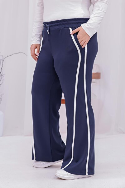 Siyezen Plus Size Stripe Detailed Palazzo Modal Fabric Set