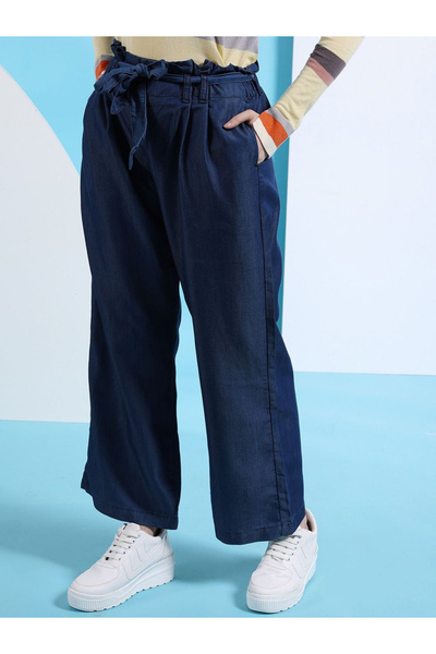 Freehand By Styli Women Blue Straight Leg Solid Pants