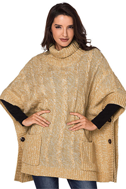 WildFashion Knitted poncho style sweater with pockets A740-126