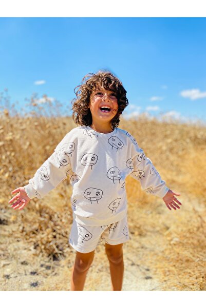 DİVİSTA Unisex Children's Terry Cloth Printed T-Shirt Shorts Set