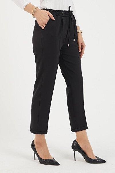 Missvalle Elastic Waist Double Leg Trousers Black 12211