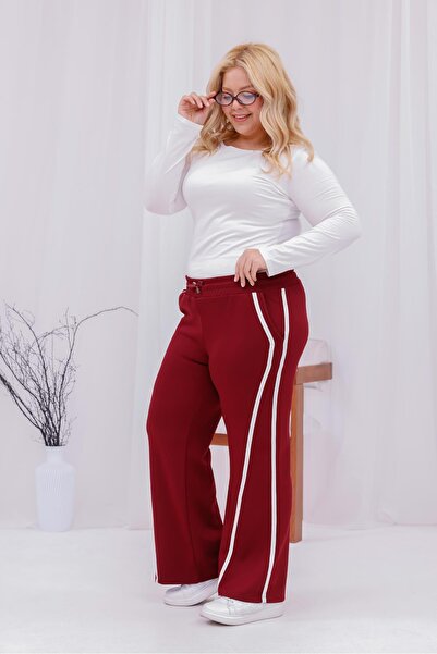 Siyezen Plus Size Stripe Detailed Palazzo Modal Fabric Set