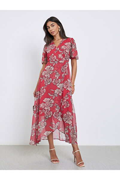 Styli Red Floral Wrap Maxi Dress