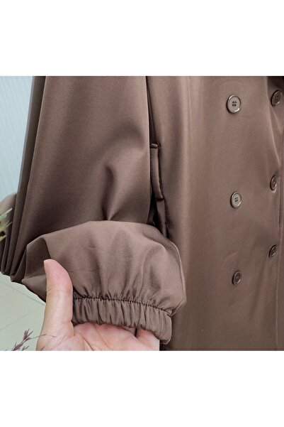 BENAHOLL Doredra Kol Lastikli Düğmeli Uzun Trençkot-EK174 Kahve