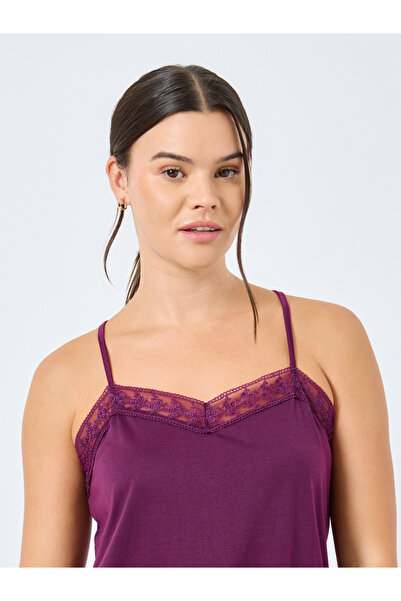 Styli Peep Open Back Hem Lace Detail Slip Dress